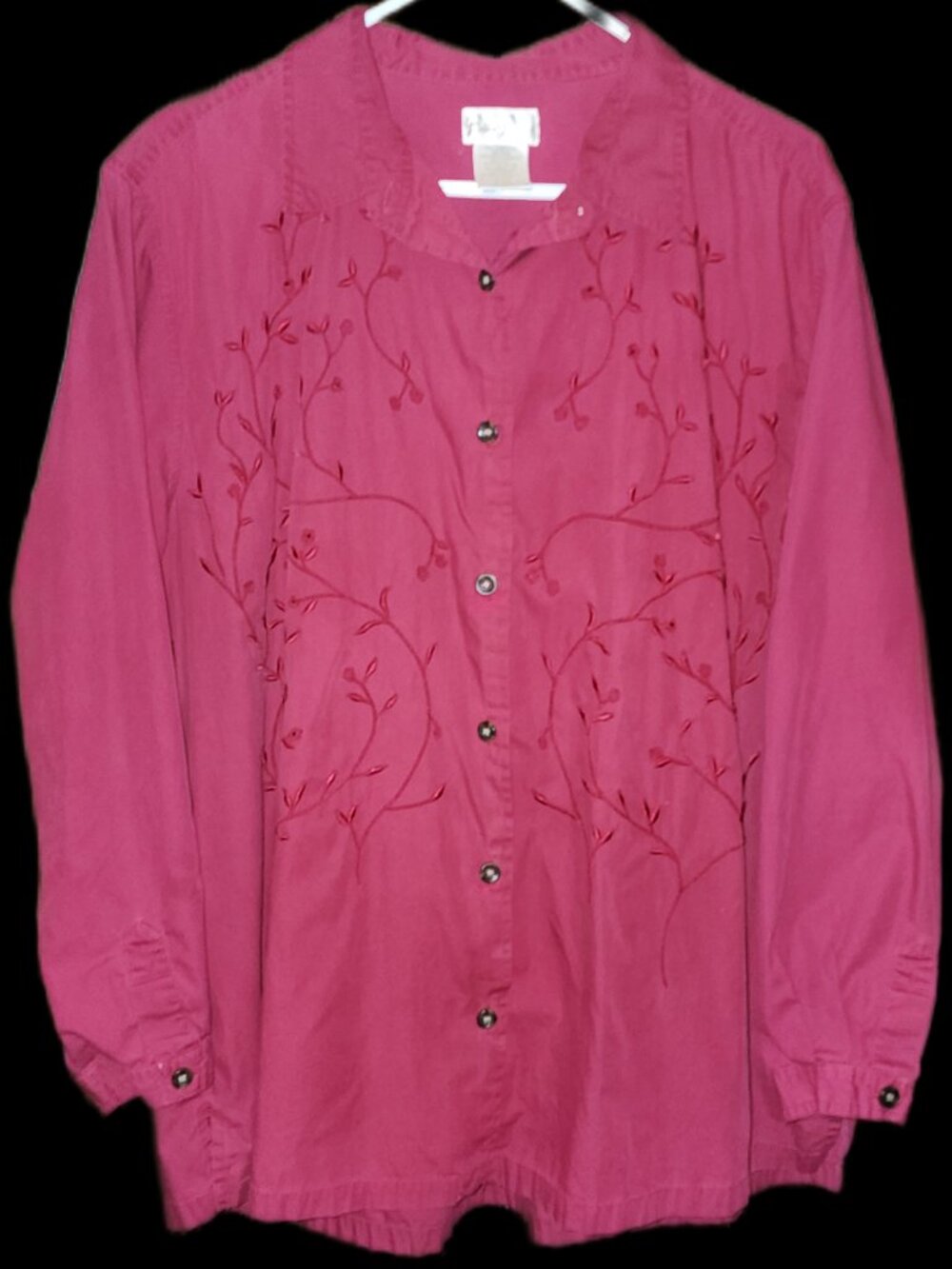 Bobbie Brooks Embroidered Button-Down Shirt (Very Berry / Red, Size 22W/24W)